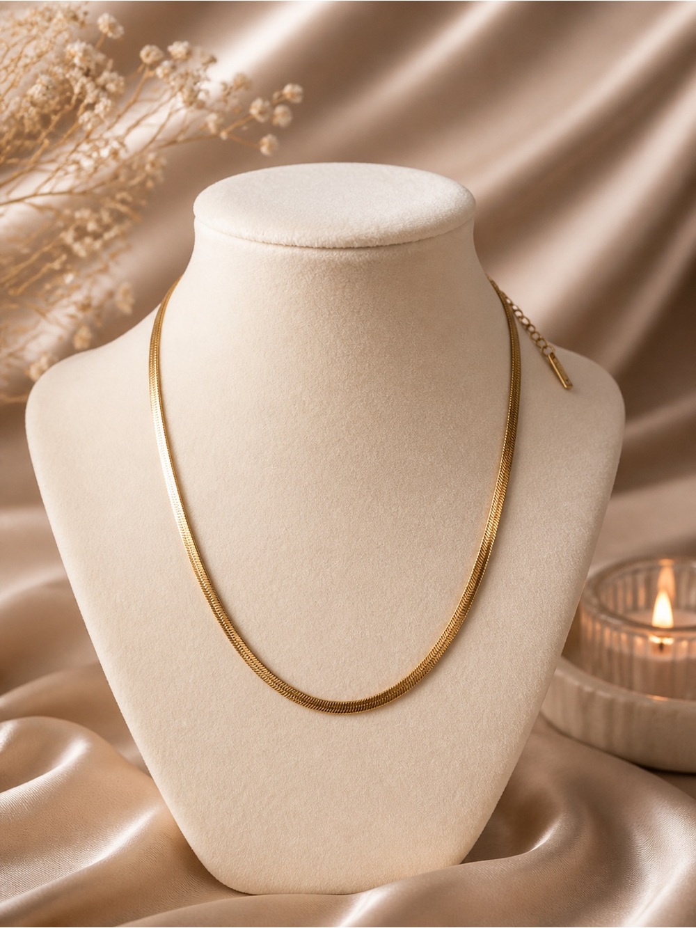 Oshena Silky Gold Herringbone Necklace